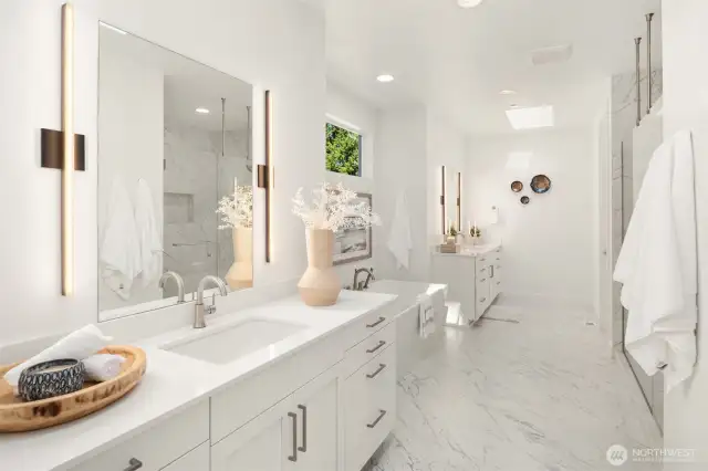 Spa-Inspired Bath w/Dual Vanities & Dual Shower Heads