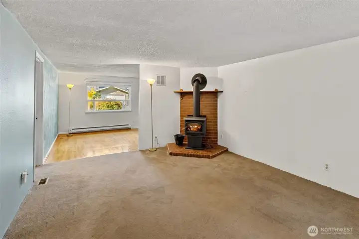 Cozy Family Room with wood burning stove
