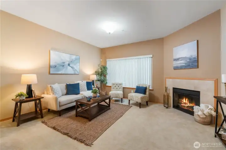 Open plan - living room w/electric fireplace