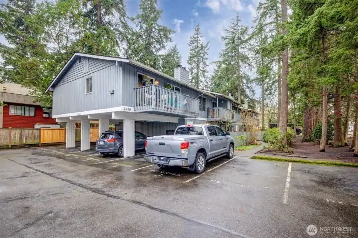 Parking spot #1 (far right in photo) comes with your unit with extra visitor parking for your guests.