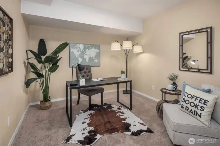 Dedicated home office off the recreation room.