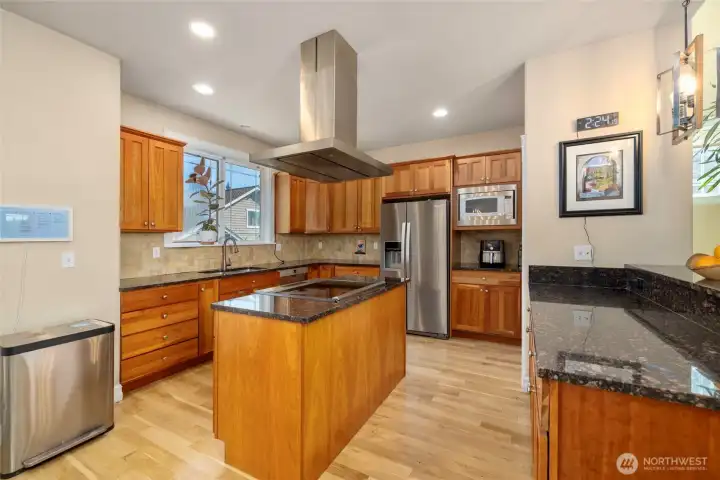 Large kitchen with well thought out island layout.