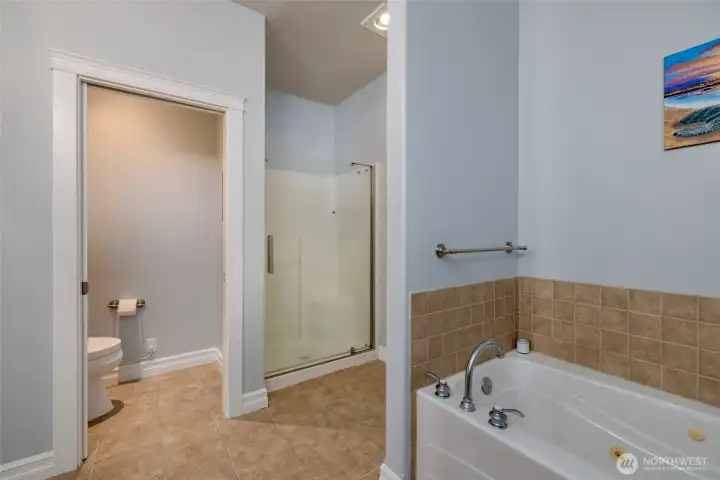 Shower or bath, this roomy ensuite has both.