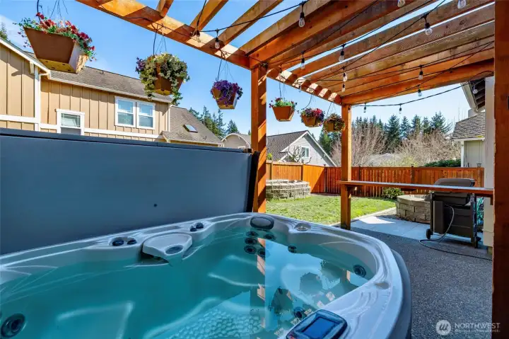 Hot tub under the pergola.