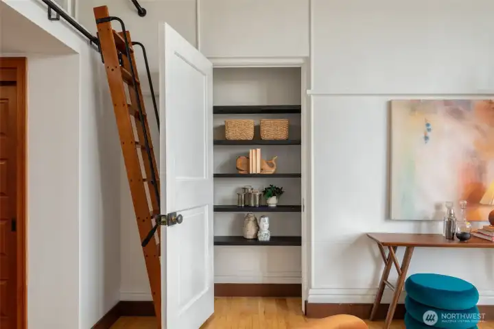 Another closet with built-in shelving...w/original schoolhouse hardware doorknobs