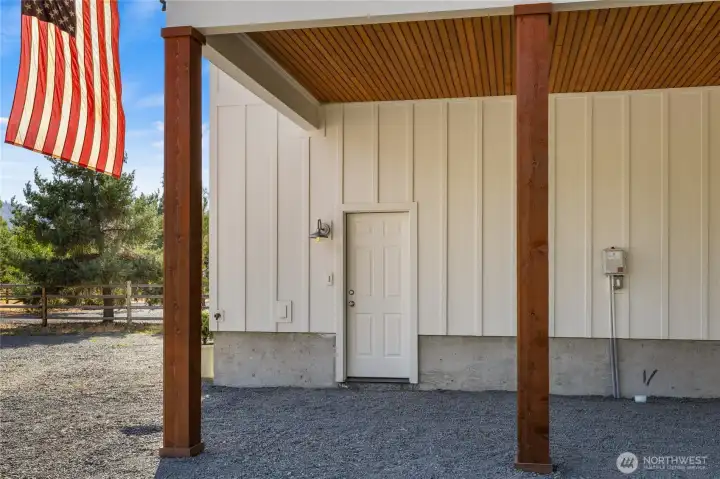 Lower level side entrance to shop area.