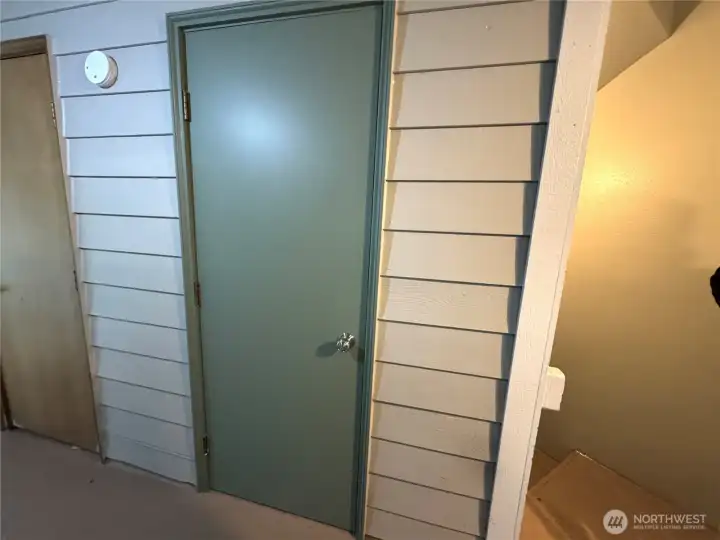 Private exterior storage closet near unit's front door