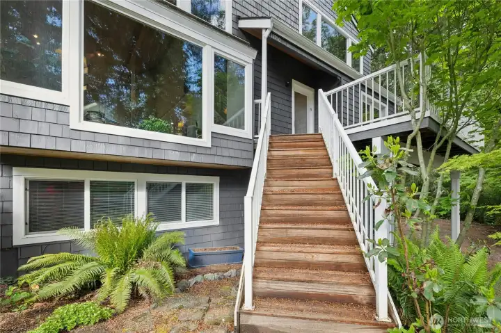 Beautifully updated exterior blending natural textures with modern elegance