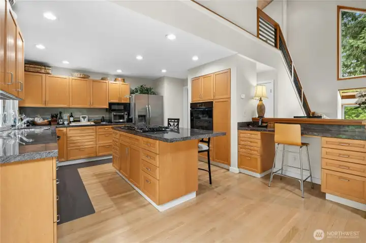 Stunning architectural angles showcase the home’s custom craftsmanship