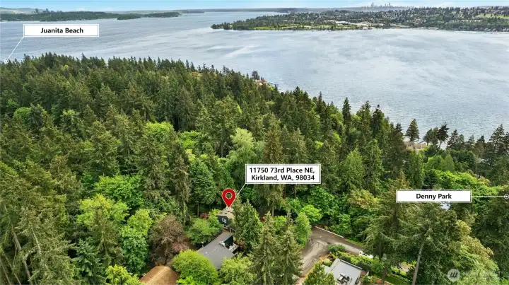 Drone views showcase the home’s proximity to the lake & surrounding greenery