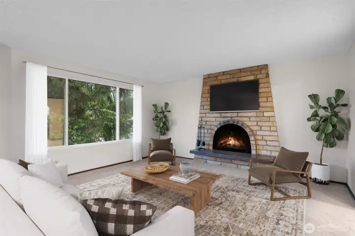 Living Room - newer windows. Virtually staged to give you a sense of the potential!
