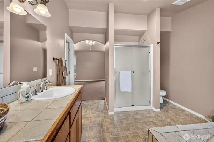 Another view of the Primary Bath Vanity and Shower