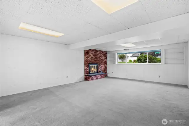 Huge Lower Level Recreation Room with Fireplace