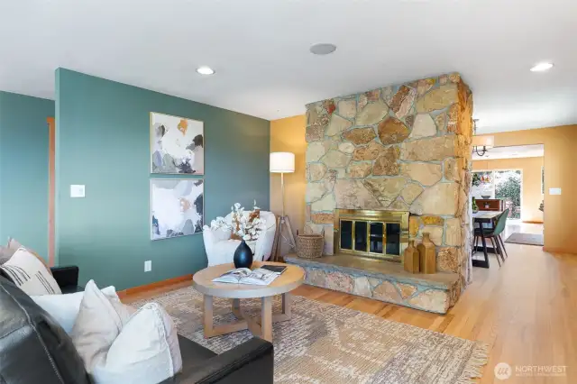Period stone fireplace.
