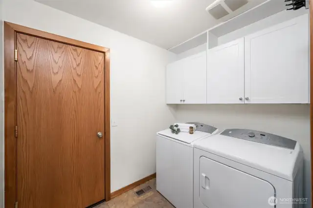 The laurdry room is located just off the garage with easy access and storage.