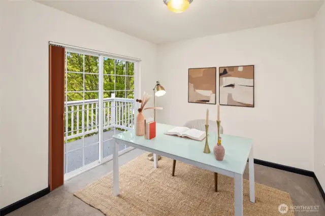 Light and leafy views set the stage for a productive workday or peaceful retreat in this versatile fourth bedroom.