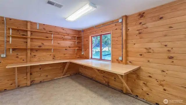 Built in shelving and desk for home office or hobbies
