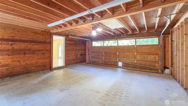 Two car garage with storage space above