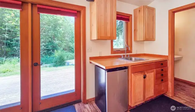 Sink and fridge in studio