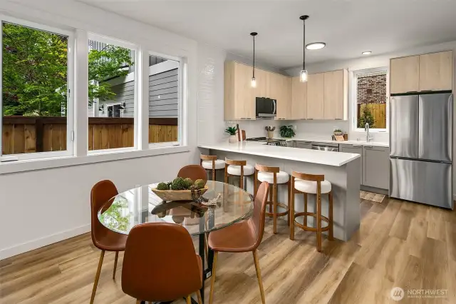 Dining space with large windows