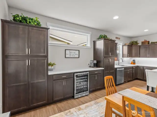 A one of a kind coffee bar/beverage station/buffet takes this home up a notch!