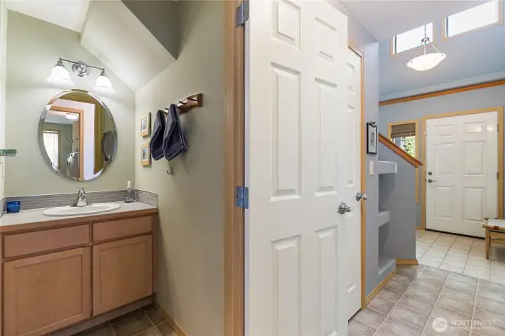 Powder room off of the main entry