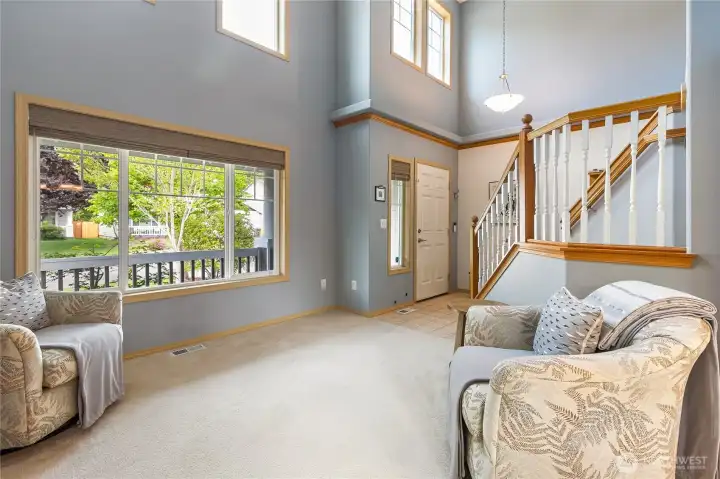 Looking back from formal living with vaulted ceilings & flooded with natural light