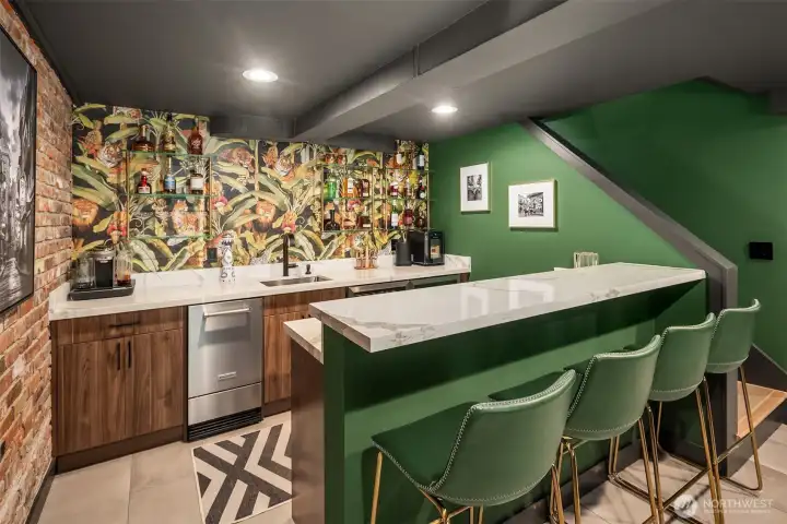 Completely remodeled and reimagined basement includes a fabulous entertaining space....