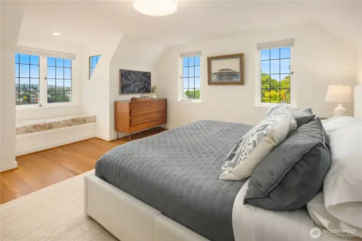 Primary with sweet window seat and views! Walk-in closet not pictured