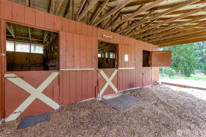 3 animal stalls and a tack room, for horses, goats, sheep, cows