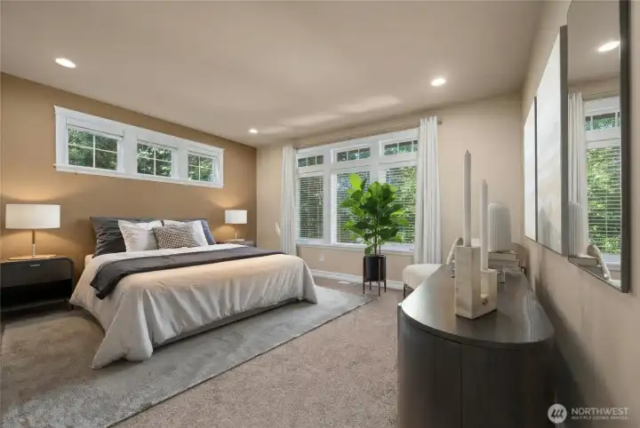 Primary bedroom with natural light   *virtually staged