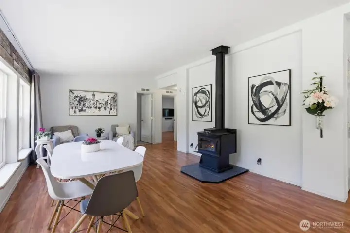 DINING AREA WITH WOOD BURNING FIREPLACE