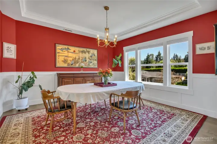 Formal dining room is modern and offers a stylish designer appeal