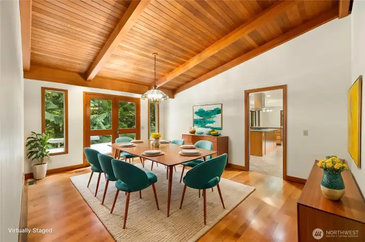 Dining Room French Doors open to backyard Paradise!