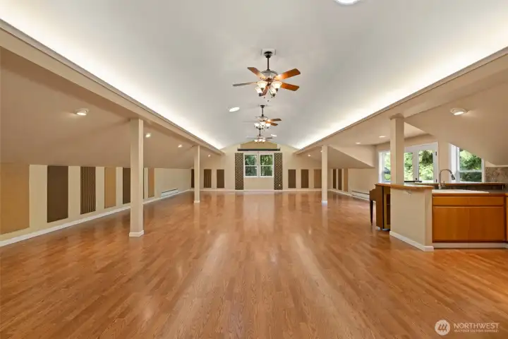 Great Hall with Sound Paneling and Screen.