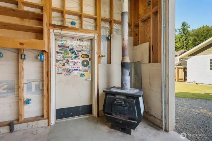 Wood stove in detached garage Wood stove in detached garage