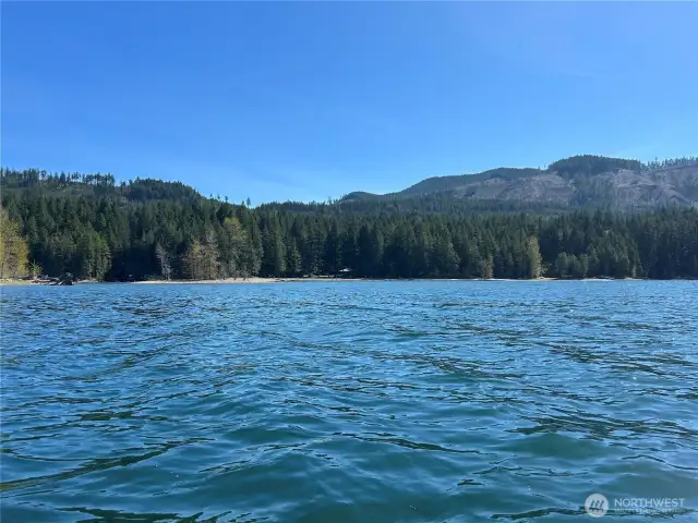 Lake Cushman Maintenance Company boat launch and park as viewed from the water