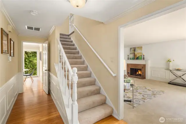 Real hardwood floors throughout kitchen.