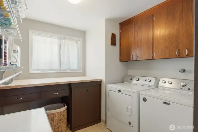 Functional laundry room with storage & folding counter