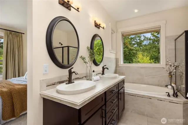 Primary bathroom with soaking tub.