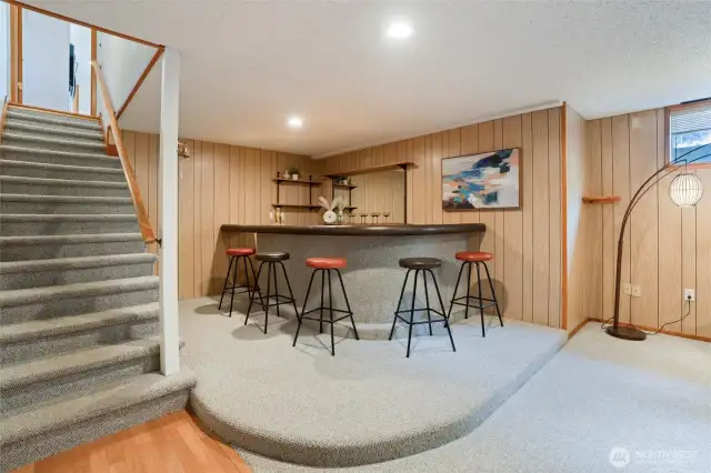 As you enter the lower level of this one-owner home, you will enjoy the custom retro bar which hosted groups of guests over the years. The nostalgic vibe of this room is iconic.