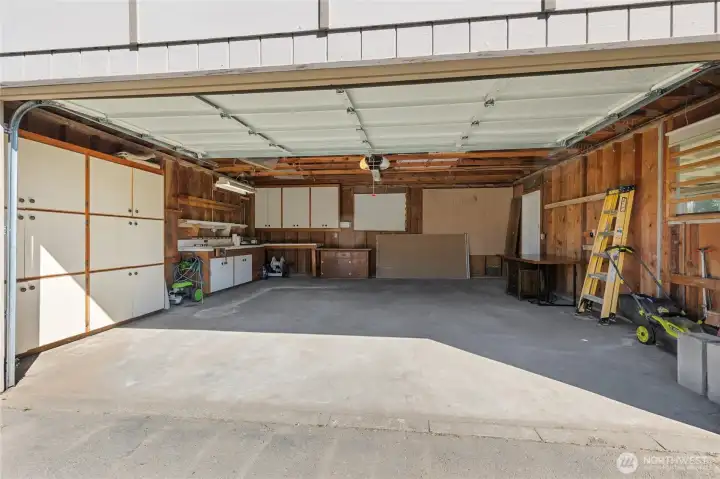 Two car garage plus extra space.
