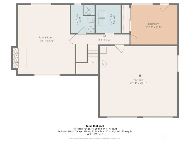 The lower level delivers serious square footage — a 16'11 x 20'6 family room with fireplace, a private bedroom, ¾ bath, dedicated laundry, and an oversized two-car garage measuring nearly 23 x 21. The separate exterior door makes this level a genuine rental income candidate from day one.