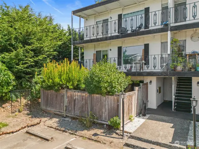 This fenced area is where your private courtyard is located.