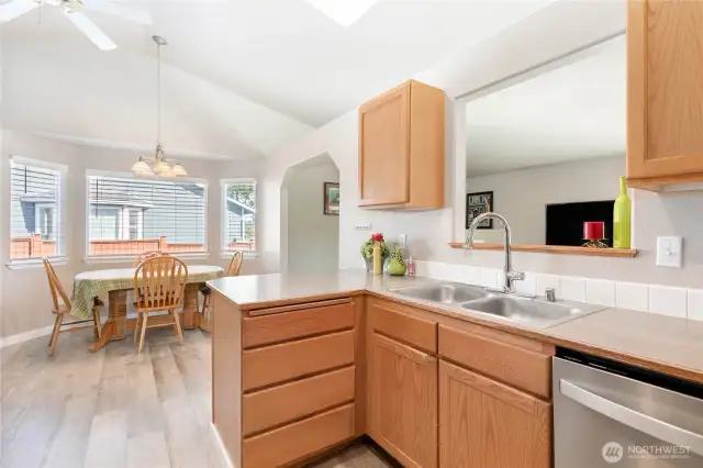 Kitchen with easy connections with dining area and family room.
