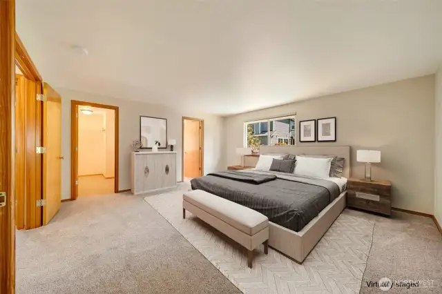 Primary bedroom, virtually staged