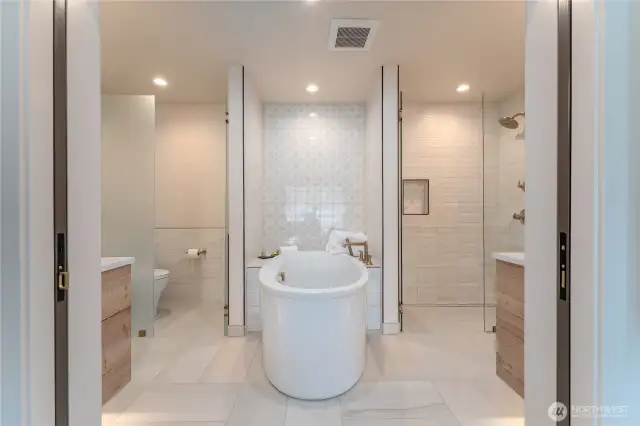 Staged unit B2 shown, similar to F2. Furniture and decor not included.