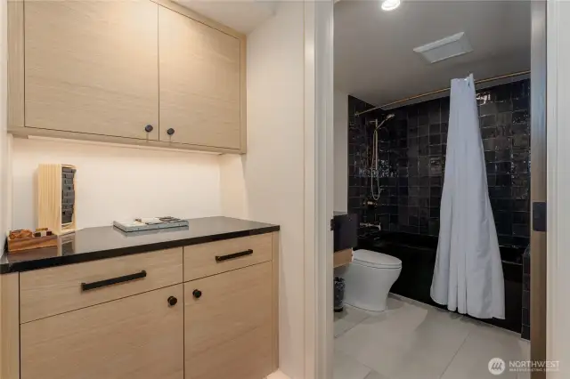 Staged unit B2 shown, similar to F2. Furniture and decor not included.
