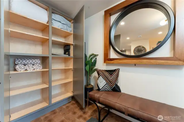 Staged unit B2 shown, similar to F2. Furniture and decor not included.