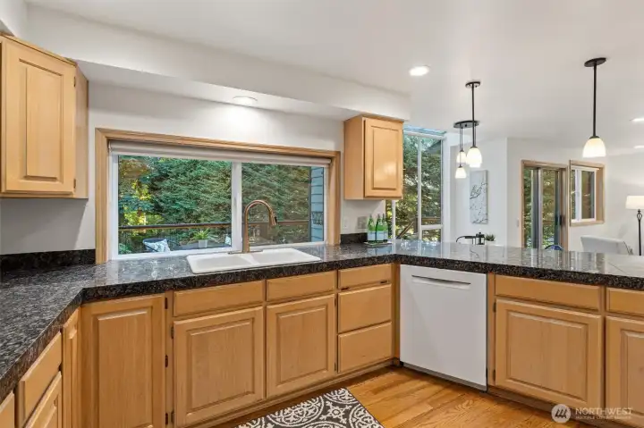 Spacious kitchen with breakfast nook.